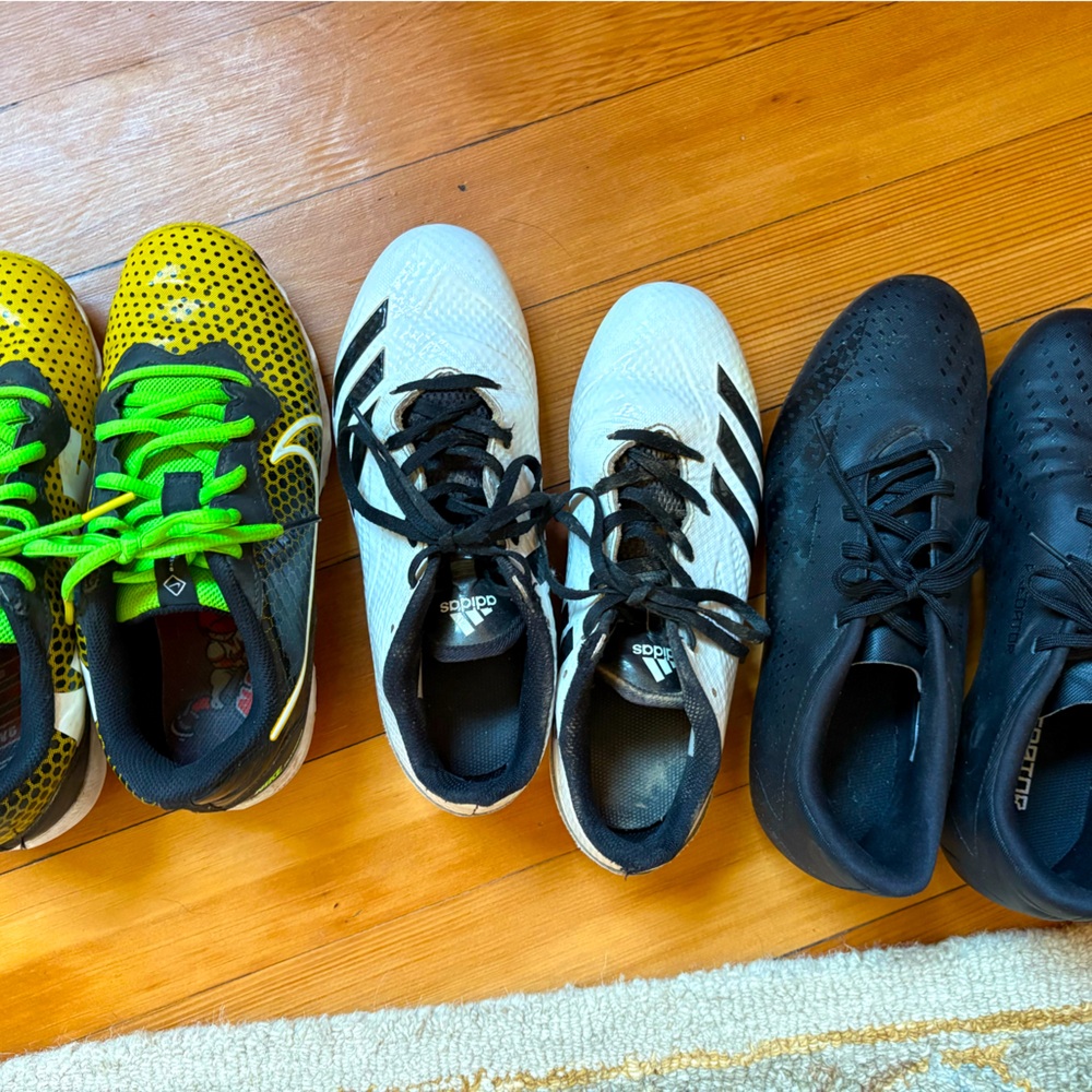 Nike football or baseball shoes, adidas baseball shoes and Nike soccer shoes